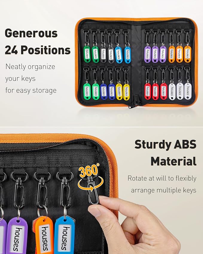 Uniclife Zippered Key Case Organizer Waterproof and Fireproof Orange Key Binder - Image 3