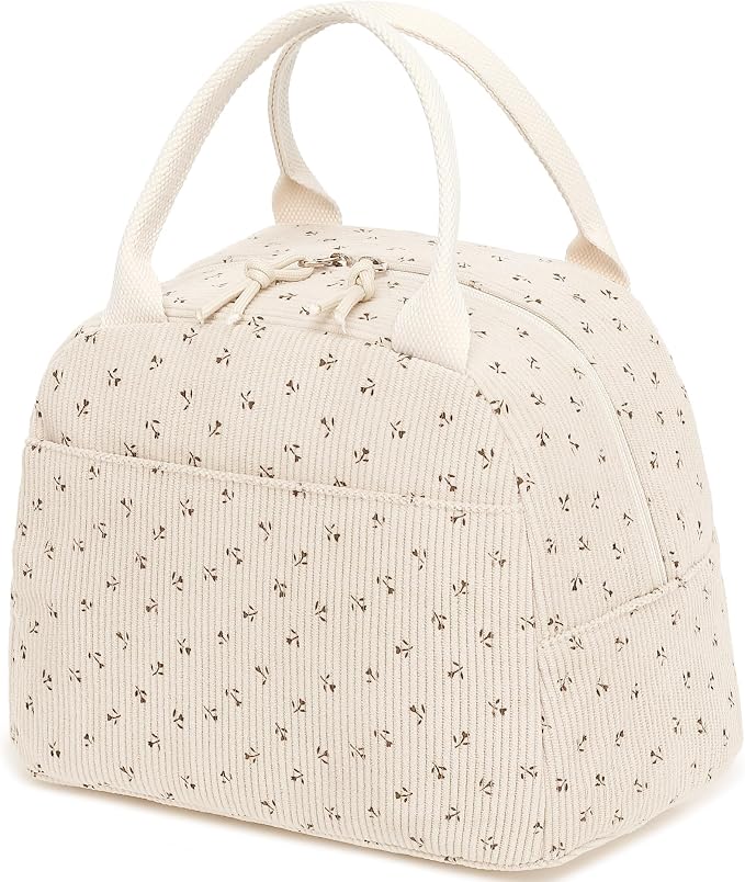 Bluboon Lunch Bag for Women Men Cute Corduroy Lunch Tote Bags Reusable - Image 4