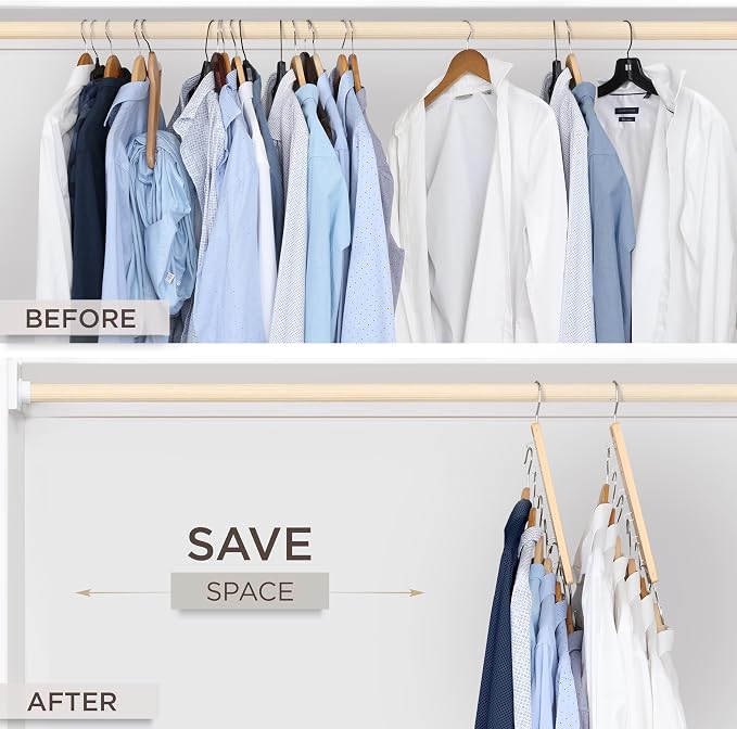 MORALVE Space Saving Hangers for Closet – 4 Pack European Beechwood 6-Tier - Image 3