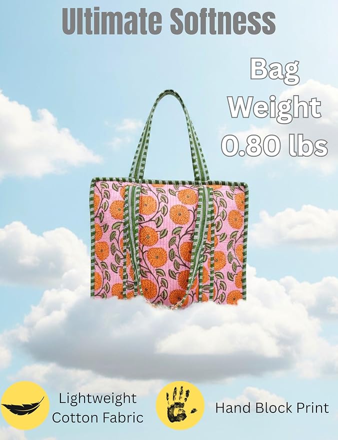 Cotton Quilted Tote Bag for Women – Large Beach & Travel Tote - Image 3