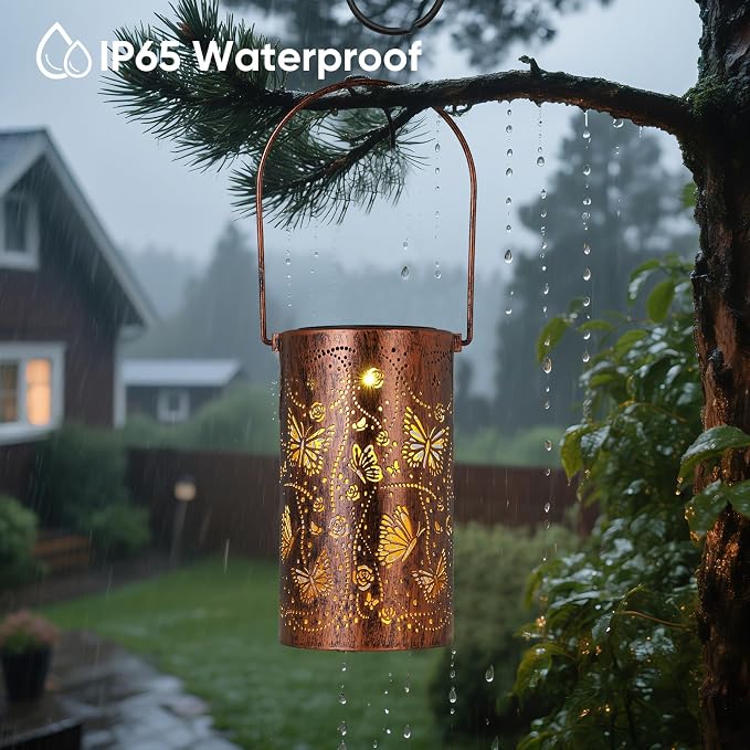 Homemory Butterfly Solar Lanterns Lights Outdoor Waterproof, Hollowed-Out Metal - Image 5