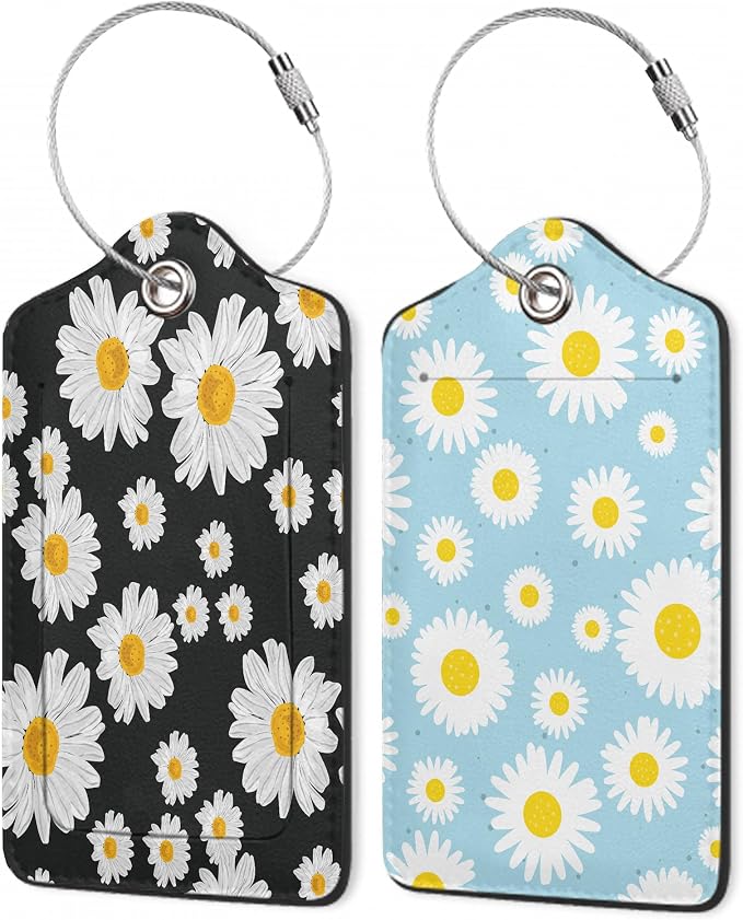 Daisies Luggage Tags, 2 Pack Luggage Tag, Leather Privacy Cover ID Label by Unknown