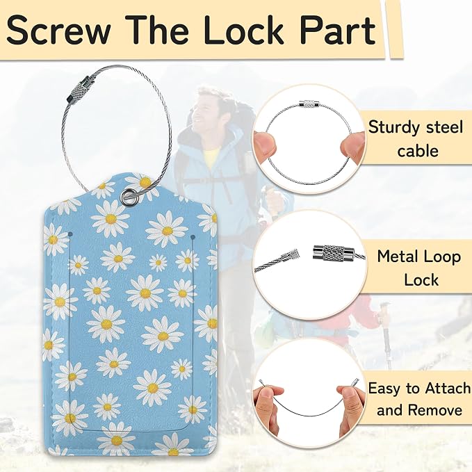 3 PCS Vintage Groovy Flowers Luggage Tags, Suitcase Tags Privacy Cover ID Label - Image 2
