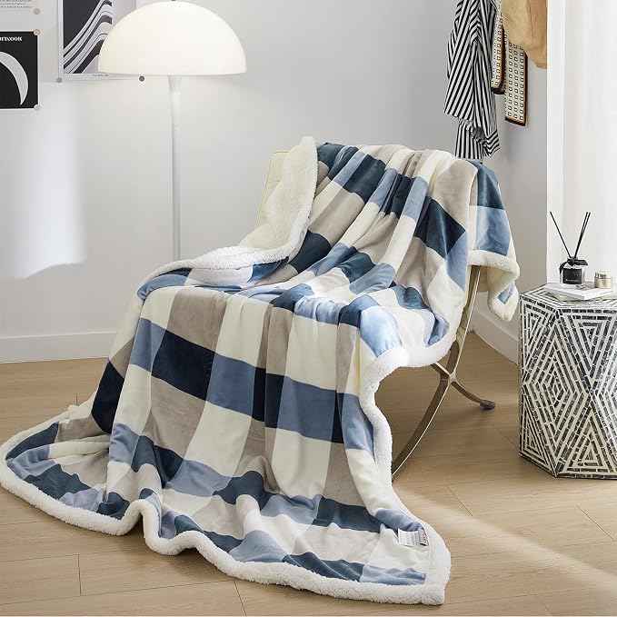 PU MEI Sherpa Fleece Throw Blanket 80" x 90" Full/Queen Reversible Plush Fluffy - Image 6