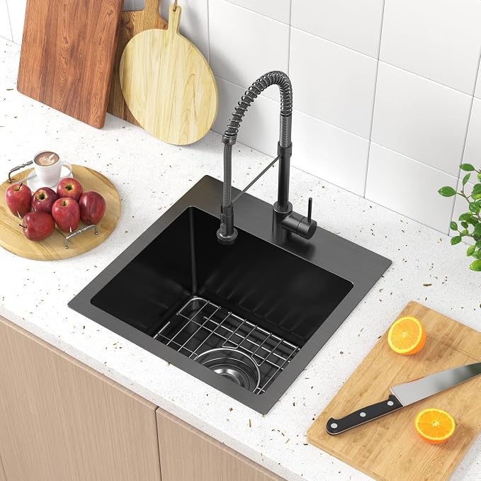 15 x 15 inch Drop in Bar Sink Black, Gunmetal Black Bar Sink 18 Gague Topmount - Image 6