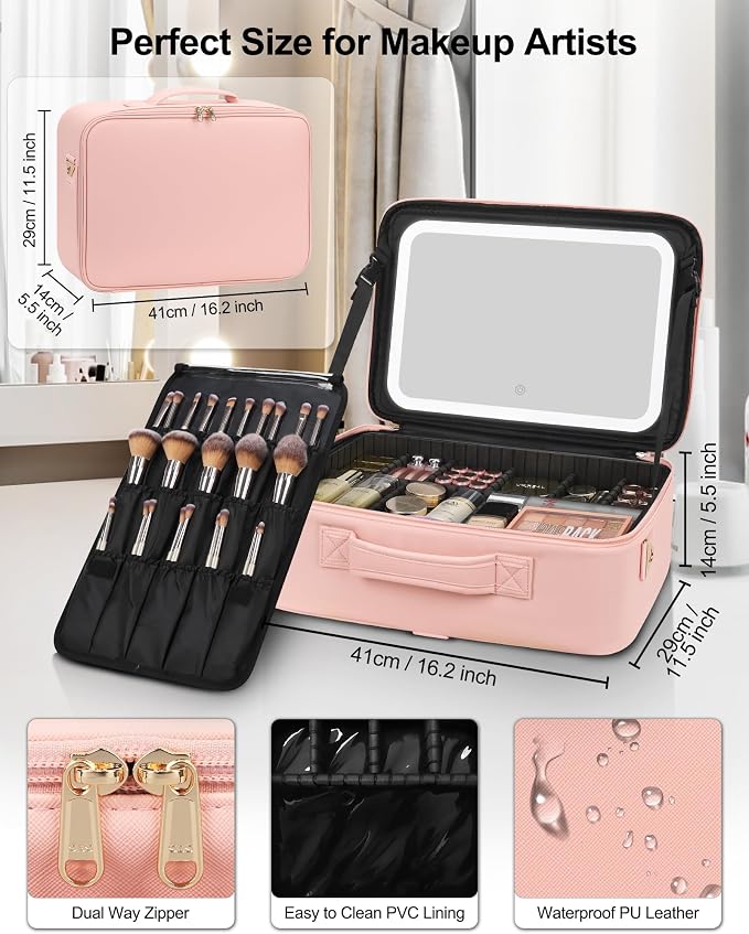 Chomeiu Makeup Bag with LED Mirror, Large Train Case - Image 2