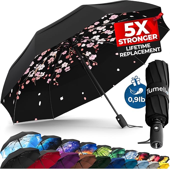 TUMELLA Strongest Windproof Travel Umbrella, Small Strong but Light Portable by Tumella