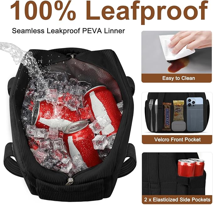 Corduroy Lunch Box Lunch Bag for Women Men, Cute Strawberry Small Insulated - Image 4