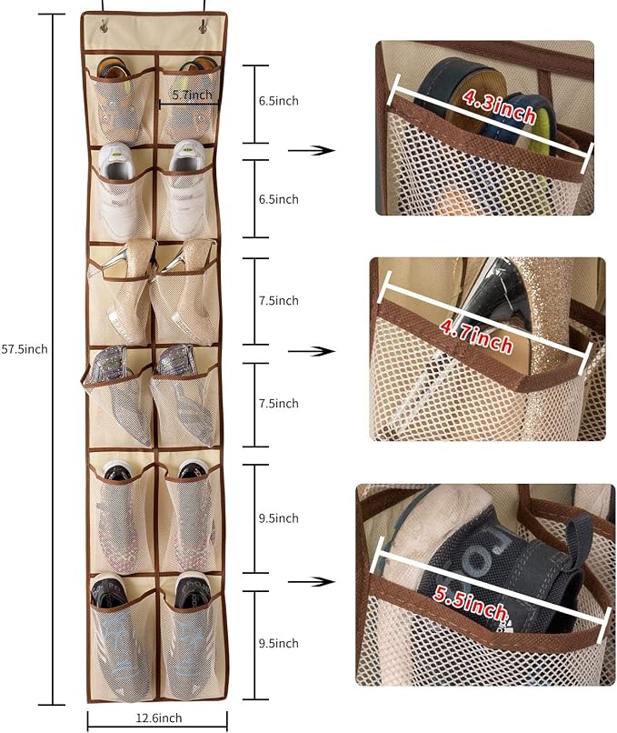 KEEPJOY Over The Door Shoe Organizer, Hanging Shoe Organizer 12 Mesh Pockets - Image 3