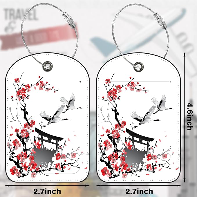 Japanese Cherry Blossoms Storks Leather Luggage Tag - Image 2