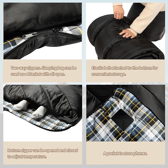 GEERTOP Flannel Sleeping Bag for Adults XXL 4 Season, 0 Degree Sleeping Bag for - Image 5