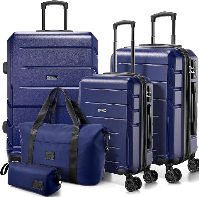 Hoteel Luggage Sets 5 Piece, ABS+PC Hard Shell Expandable Suitcases by HOTEEL