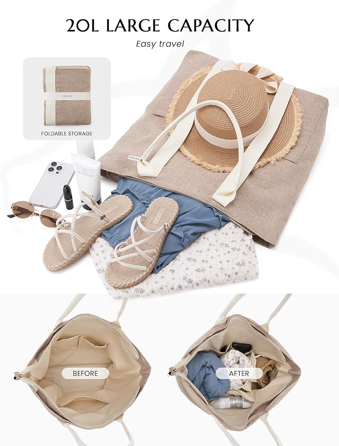 Large Beach Tote Bag with Zipper-Travel Tote Bag - Image 5