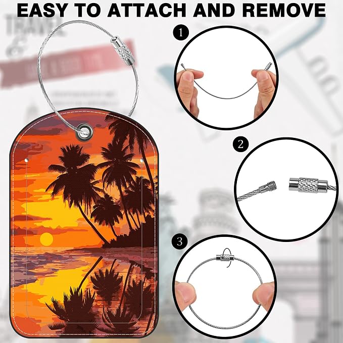 Sunset Beach and Palm Tree Leather Luggage Tag - Image 4