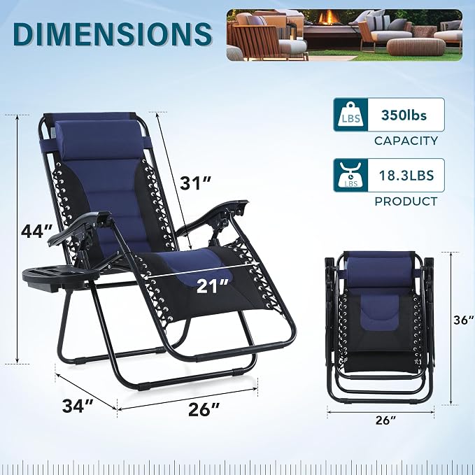 MFSTUDIO Padded Zero Gravity Recliner Chair Set of 2, Folding Patio Lounge - Image 3