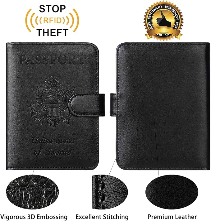 Passport Holder With Luggage Tag Cover Wallet RFID Blocking Leather Case Travel - Image 5