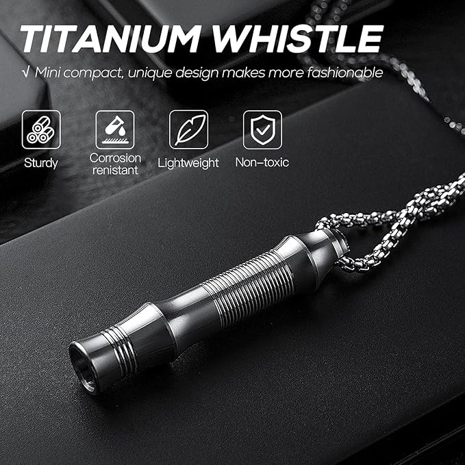 TISUR Titanium Emergency Whistle, EDC Safety Whistles Necklace Loud up to 120db - Image 4