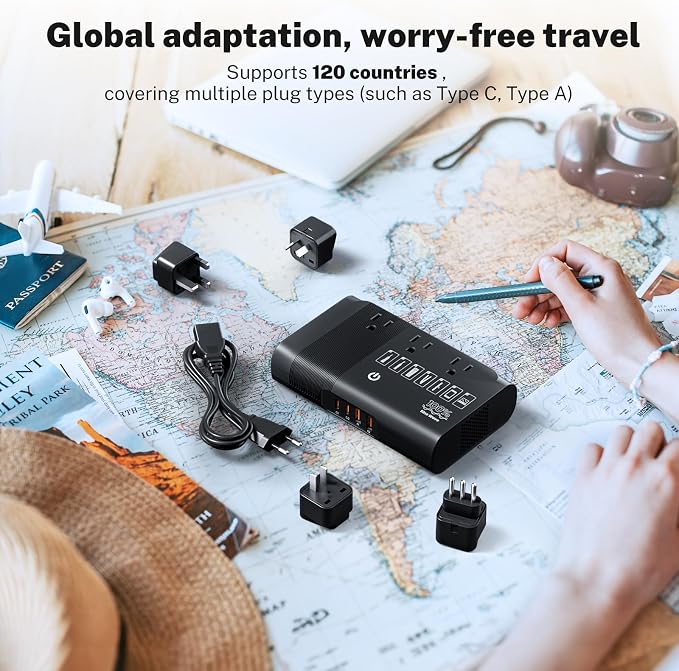 DOACE 500W Pure Sine Wave Voltage Converter, 220V to 110V European Travel Plug - Image 2