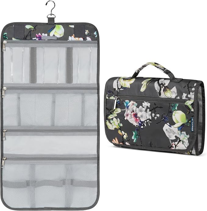 PAVILIA Hanging Toiletry Bag Women Men, Travel Kit Foldable Large Toiletries by PAVILIA