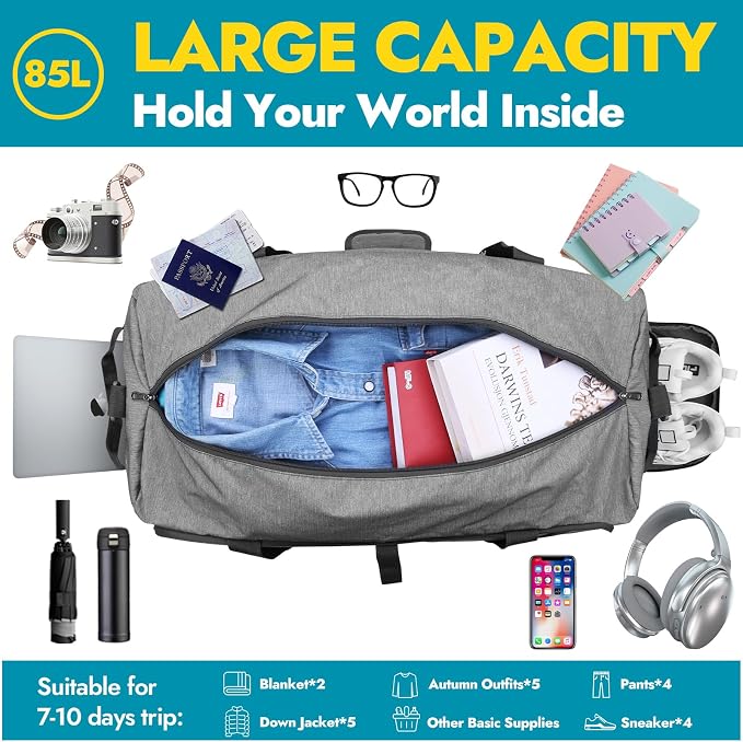 Canway 85L Travel Duffel Bag, Foldable Weekender Bag - Image 3