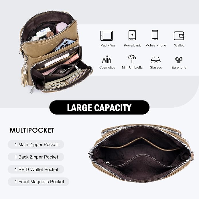 Crossbody Purse for Women, Lightweight Medium Crossbody Bag Soft Leather - Image 4