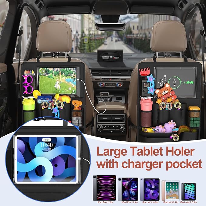 Backseat car Organizer with Touch Screen, Car Seat Back Organizers Storage - Image 2