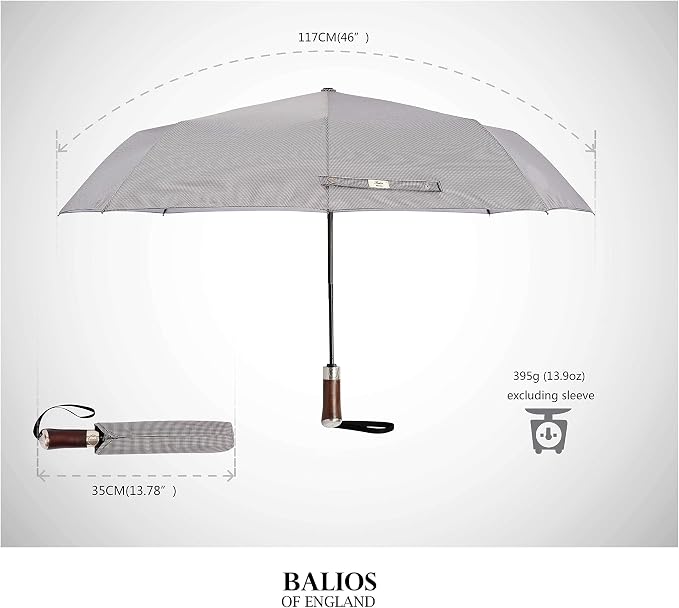 Balios Travel Umbrella Luxurious Golden Hardwood Handle Auto Open & Close - Image 4