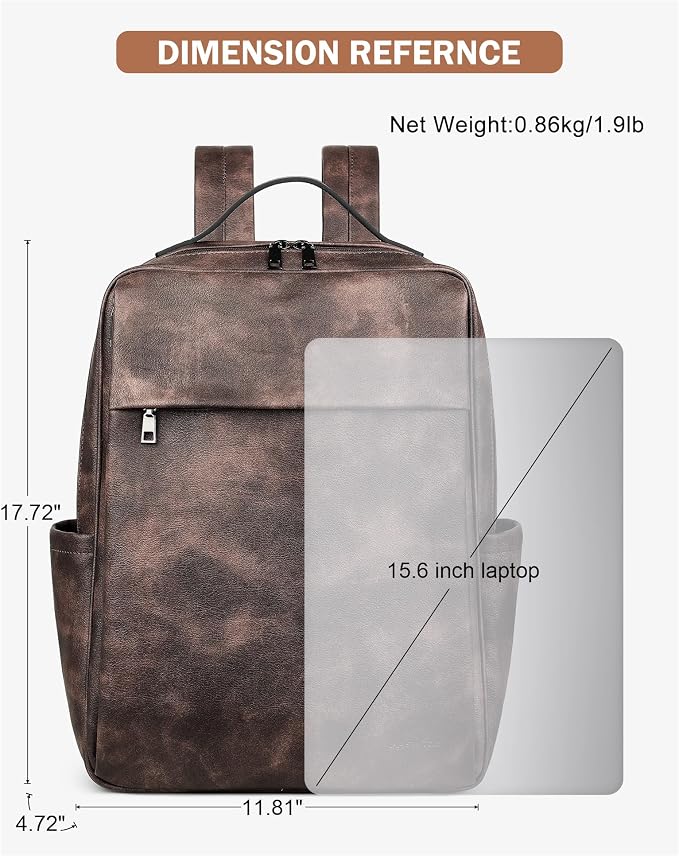 MASINTOR 15.6 inch PU Leather Laptop Backpack Purse - Image 5