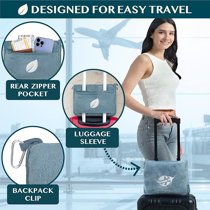 PAVILIA Travel Blanket and Pillow, Arms Opening Airplane Blankets - Image 4