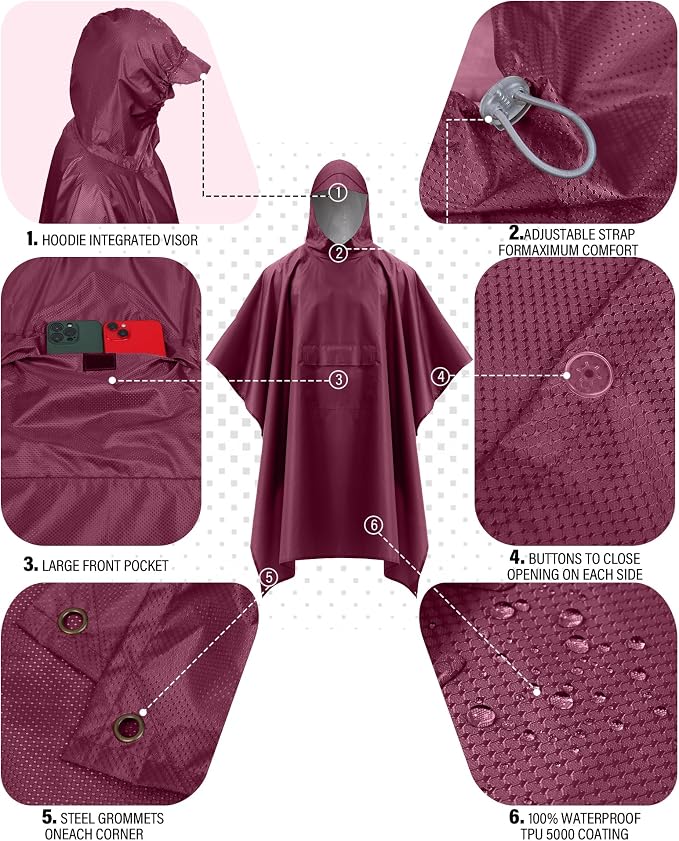 iCreek Hooded Rain Poncho with Pocket Waterproof Lightweight Unisex Raincoat - Image 5
