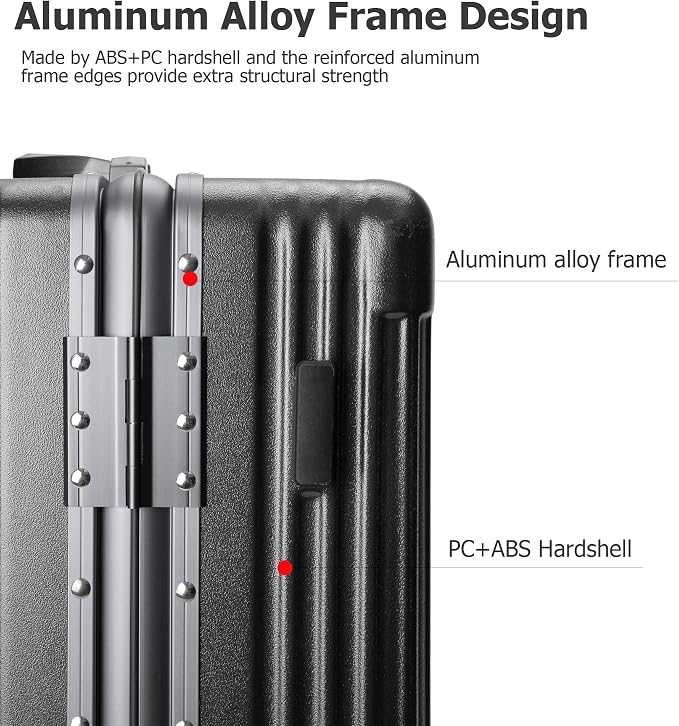 feilario 24in Aluminium Frame PC Hard Shell Spinner Wheels Luggage, Built-In - Image 2