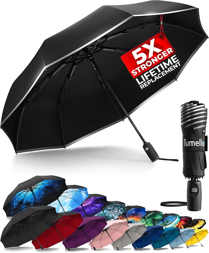 TUMELLA Strongest Windproof Travel Umbrella, Small Strong but Light Portable by Tumella