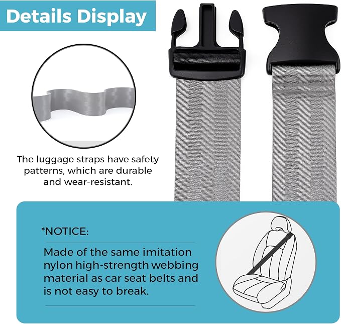 Luggage Straps with TSA Lock, Adjustable Heavy Duty Grey Luggage Straps - Image 4
