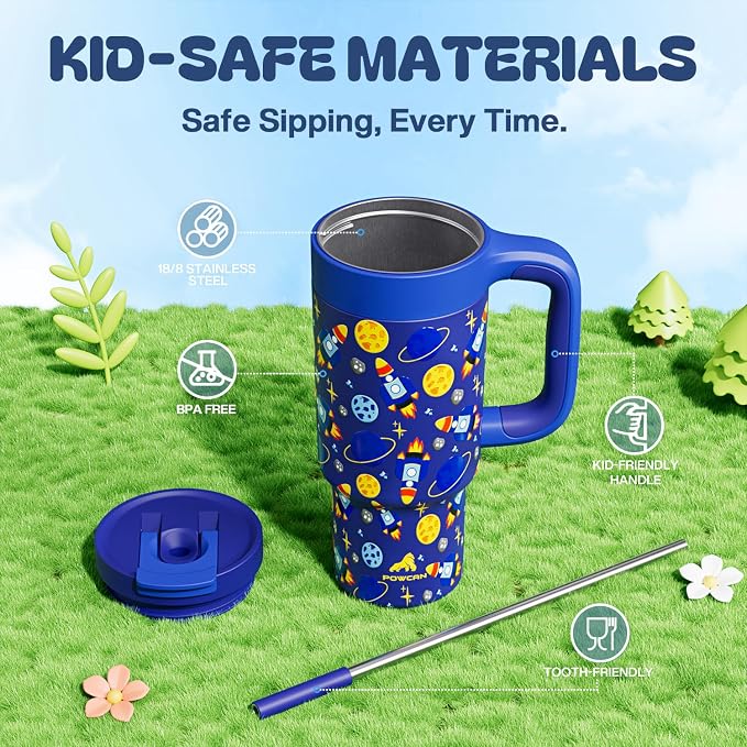 24 oz Stainless Steel Tumbler for Children: Durable Handle, Straw Gulp Lid - Image 5