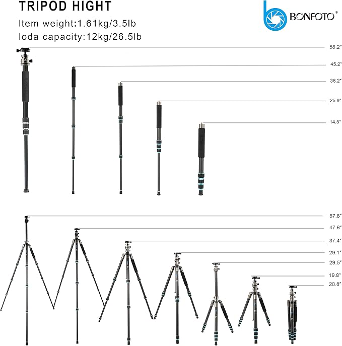 BONFOTO Portable Aluminum Alloy B674A Lightweight Camera Travel Tripod Monopod - Image 5