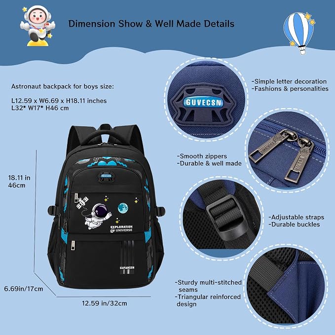 MITOWERMI Astronaut Backpack for Boys School Bags Space Kids Backpack for - Image 2