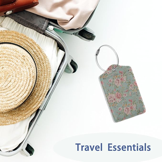 2Pcs Luggage Tag for Suitcase Vintage Floral Shabby Chic Pink Rose Cute - Image 5