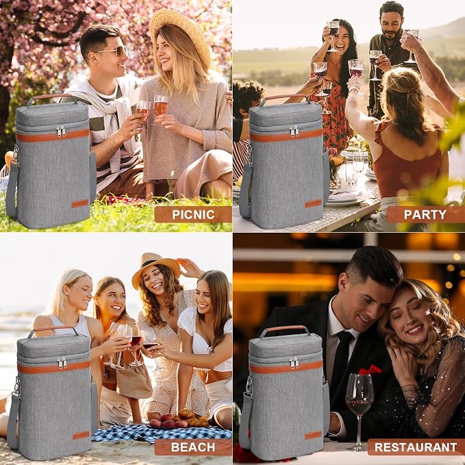 2 Bottle Wine Bag Wine Cooler Carrier Wine Gift Tote Bag, Leakproof & Insulated - Image 7