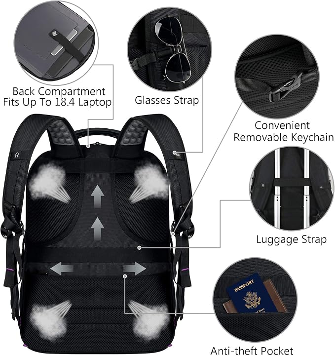 VECKUSON Unisex 18.4 Inch Laptop Backpack, - Image 4