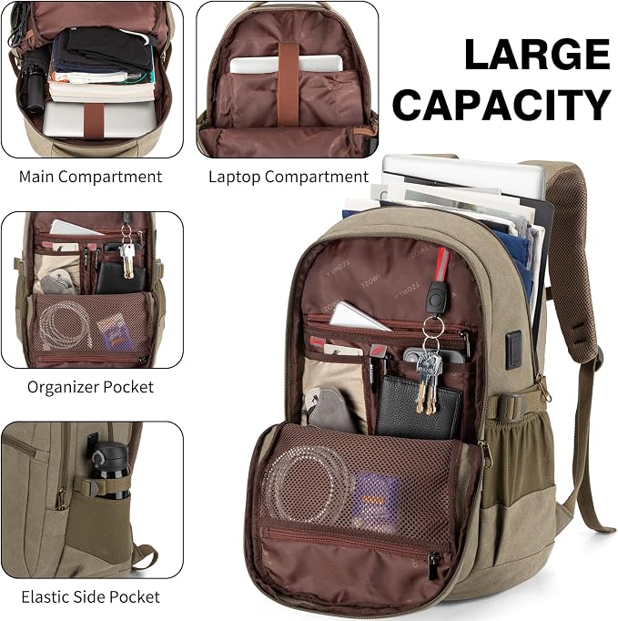 Tzowla Vintage Canvas Laptop Backpack - Image 2