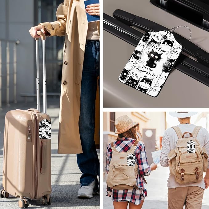 2 Pcs Funny Cat Luggage Tags for Suitcase, Leather Luggage Tags Cute, Privacy - Image 4