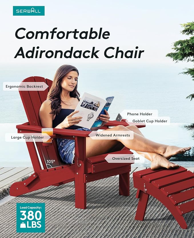 SERWALL Adirondack Chair with Cup Holders - Image 2