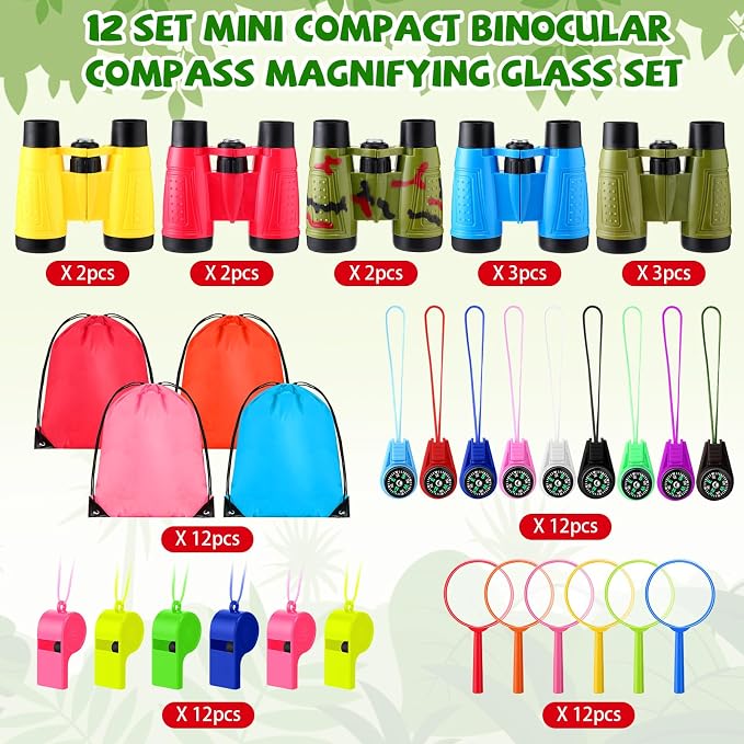 12 Set Binocular Compass Magnifying Glass Set Christmas Birthday Gift Small - Image 5