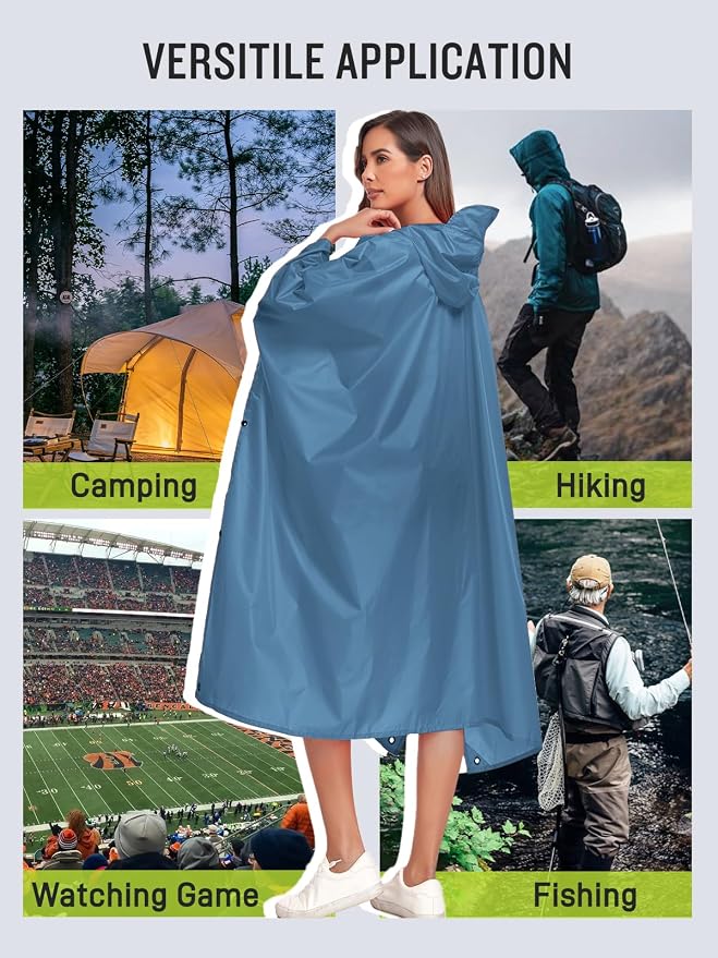 SaphiRose Extra Thick Hooded Rain Poncho Double Layer Waterproof Raincoat Jacket - Image 6