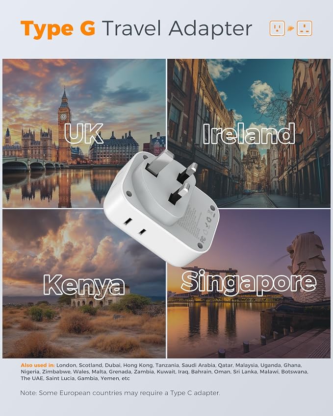 UK Adapters for Travel 2 Pack, TESSAN Type G US to UK Plug Adapter - Image 2