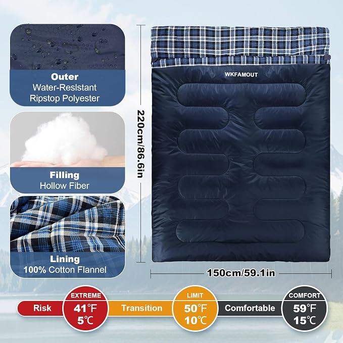 Double Sleeping Bag for Adults Machine Washable 2 Person Camping Sleeping Bag - Image 2