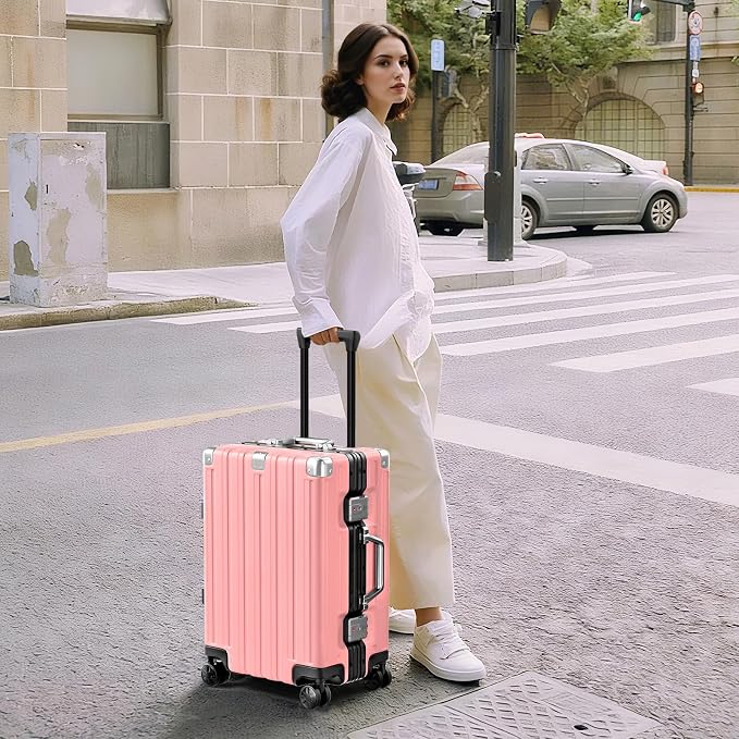 Krute Checked Aluminum Frame Suitcase 24 Inch Zipperless Luggages Hardside PC - Image 9