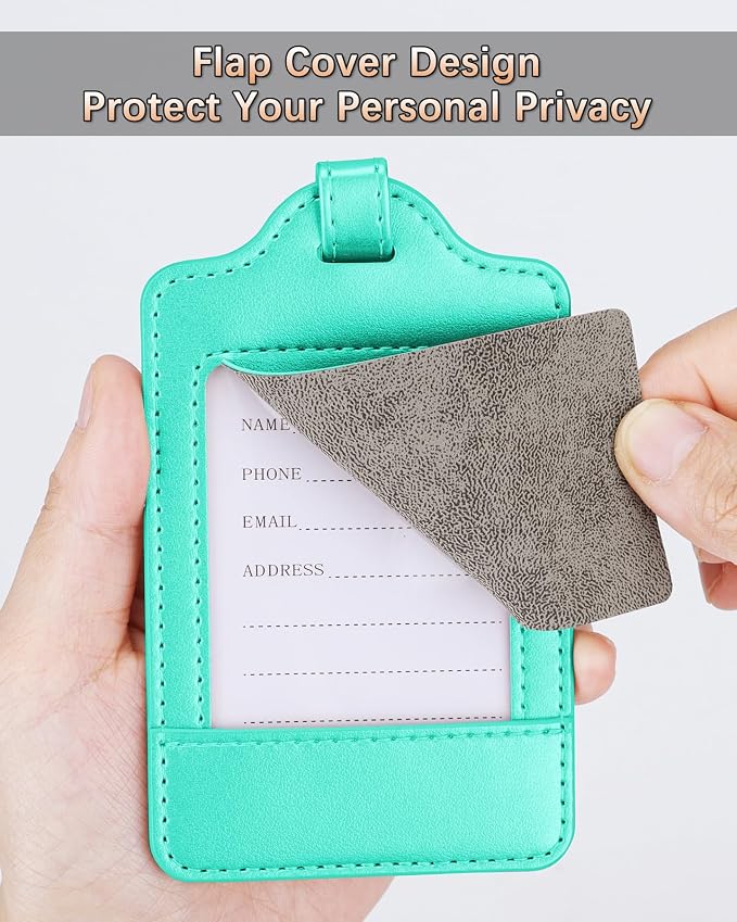 Teskyer Luggage Tags, 3 Pack Premium PU Leather Luggage Tags Privacy Protection - Image 2