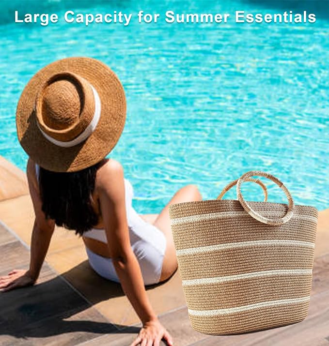 Beach Bags for Women Straw Tote Bag Summer Beach Bag Large Woven Straw Tote for - Image 4
