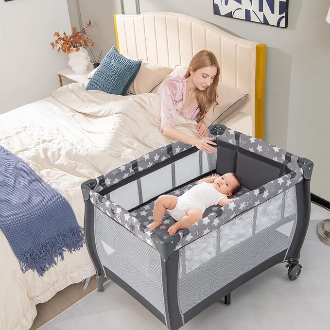 HONEY JOY Pack and Play, 3 in 1 Portable Baby Playard - Image 8